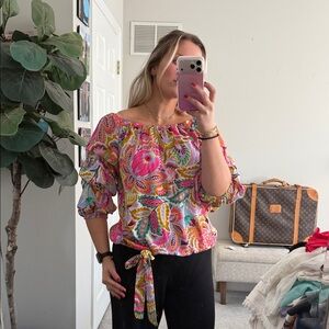 CeCe Multicolor Floral Off-Shoulder Blouse